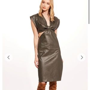 Eva Franco olive leather midi dress